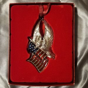 Gorham Silver Eagle of Liberty Collectible Christmas Ornament USA Flag NWT 2004